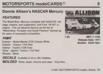 1991 Motorsports Modelcards #6 Donnie Allison/David Pearson Back
