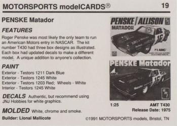 1991 Motorsports Modelcards #19 Bobby Allison Back