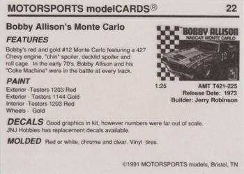 1991 Motorsports Modelcards #22 Bobby Allison Back