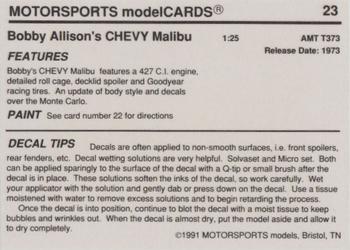 1991 Motorsports Modelcards #23 Bobby Allison Back