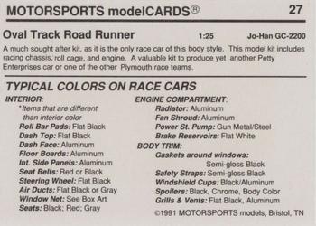 1991 Motorsports Modelcards #27 69 Road Runner Back