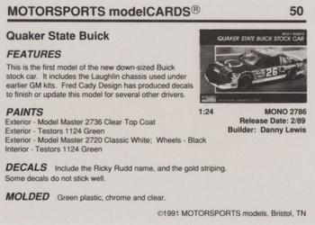 1991 Motorsports Modelcards #50 Ricky Rudd Back