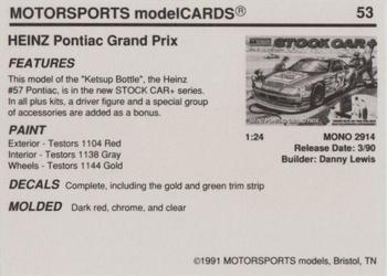 1991 Motorsports Modelcards #53 Hut Stricklin Back