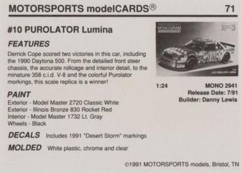 1991 Motorsports Modelcards #71 Derrick Cope Back