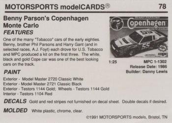 1991 Motorsports Modelcards #78 Benny Parsons Back