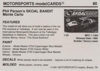 1991 Motorsports Modelcards #80 Phil Parsons Back