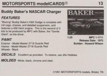 1991 Motorsports Modelcards - Premiere #13 Buddy Baker Back