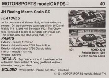 1991 Motorsports Modelcards - Premiere #40 Neil Bonnett Back