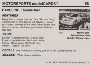 1991 Motorsports Modelcards - Premiere #58 Davey Allison Back