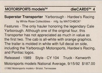 1992 Motorsports Diecards #4 Cale Yarborough Back