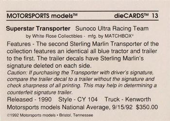 1992 Motorsports Diecards #13 Sterling Marlin Back