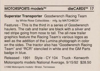 1992 Motorsports Diecards #17 Dale Earnhardt Back
