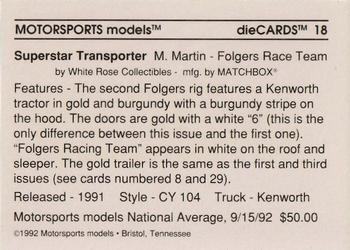 1992 Motorsports Diecards #18 Mark Martin Back