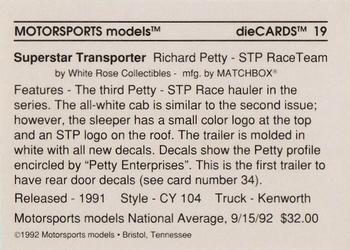 1992 Motorsports Diecards #19 Richard Petty Back