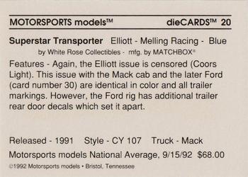 1992 Motorsports Diecards #20 Bill Elliott Back