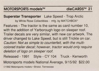 1992 Motorsports Diecards #21 Lake Speed Back