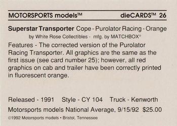 1992 Motorsports Diecards #26 Derrike Cope Back