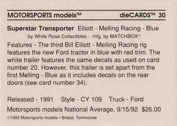 1992 Motorsports Diecards #30 Bill Elliott Back