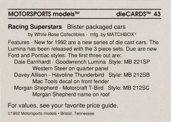 1992 Motorsports Diecards #43 Dale Earnhardt/Davey Allison/Morgan Shepherd Back