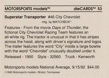 1992 Motorsports Diecards #53 Days of Thunder #46 City Chevrolet Back