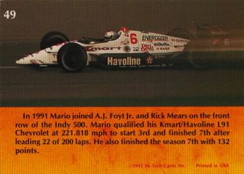 1992 Hi-Tech Mario Andretti #49 Mario Andretti / A.J. Foyt / Rick Mears Back