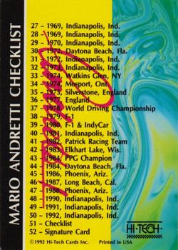 1992 Hi-Tech Mario Andretti #51 Checklist Back