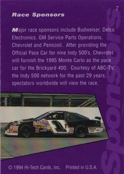 1995 Hi-Tech 1994 Brickyard 400 - Preview Proof #7 Race Sponsors Back