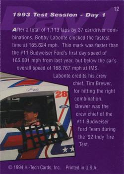 1995 Hi-Tech 1994 Brickyard 400 - Preview Proof #12 Test Session Day 1 Back