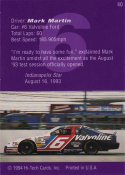 1995 Hi-Tech 1994 Brickyard 400 - Preview Proof #40 Mark Martin Back