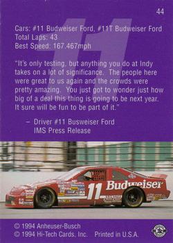 1995 Hi-Tech 1994 Brickyard 400 - Preview Proof #44 Budweiser Ford Back