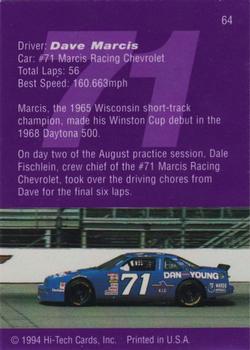 1995 Hi-Tech 1994 Brickyard 400 - Preview Proof #64 Dave Marcis Back
