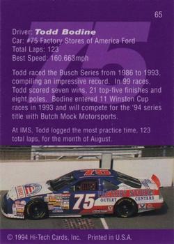 1995 Hi-Tech 1994 Brickyard 400 - Preview Proof #65 Todd Bodine Back