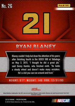 2016 Panini Prizm #26 Ryan Blaney Back