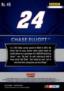 2016 Panini Prizm #49 Chase Elliott's Car Back