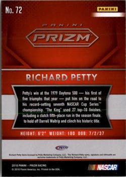 2016 Panini Prizm #72 Richard Petty Back
