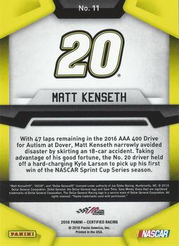 2016 Panini Certified #11 Matt Kenseth Back