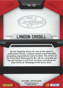 2016 Panini Certified #25 Landon Cassill Back