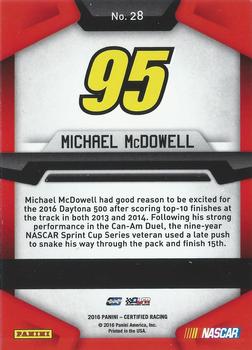2016 Panini Certified #28 Michael McDowell Back