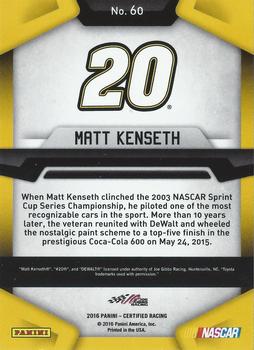 2016 Panini Certified #60 Matt Kenseth Back