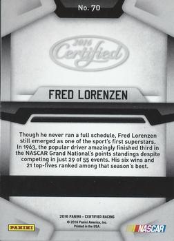 2016 Panini Certified #70 Fred Lorenzen Back