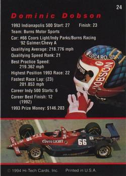 1994 Hi-Tech Indianapolis 500 #24 Dominic Dobson Back