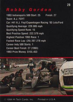 1994 Hi-Tech Indianapolis 500 #28 Robby Gordon Back