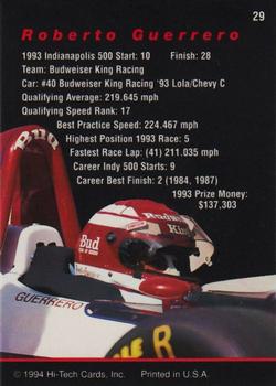 1994 Hi-Tech Indianapolis 500 #29 Roberto Guerrero Back