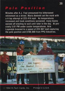 1994 Hi-Tech Indianapolis 500 #39 Pole Position Back