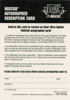 1997 Ultra Update - NASCAR Autographed Redemptions #NNO Rusty Wallace Back