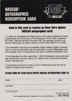 1997 Ultra Update - NASCAR Autographed Redemptions #NNO Ted Musgrave Back