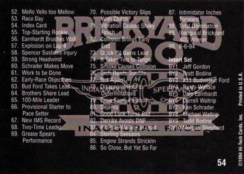 1995 Hi-Tech 1994 Brickyard 400 - Gold Foil #54 Index Card Back