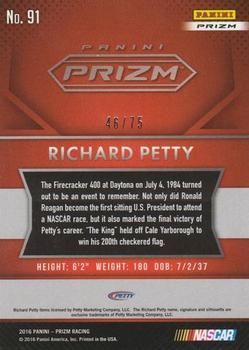 2016 Panini Prizm - Red Flag Prizm #91 Richard Petty Back