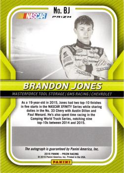 2016 Panini Prizm - Driver Signatures Prizm #BJ Brandon Jones Back