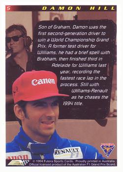 1994 Futera Adelaide F1 Grand Prix #5 Damon Hill Back